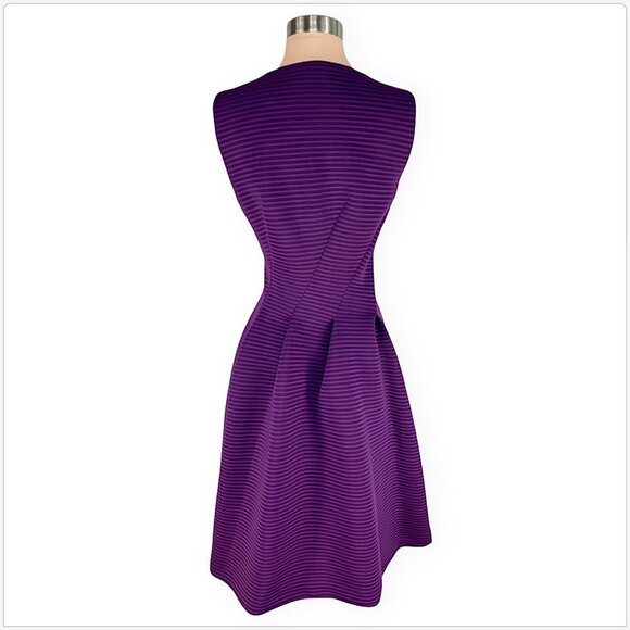 Calvin Klein Purple Stripe Fit and Flare Swirl Seam Scuba Dress NWT New 8 10 ? - Picture 4 of 5